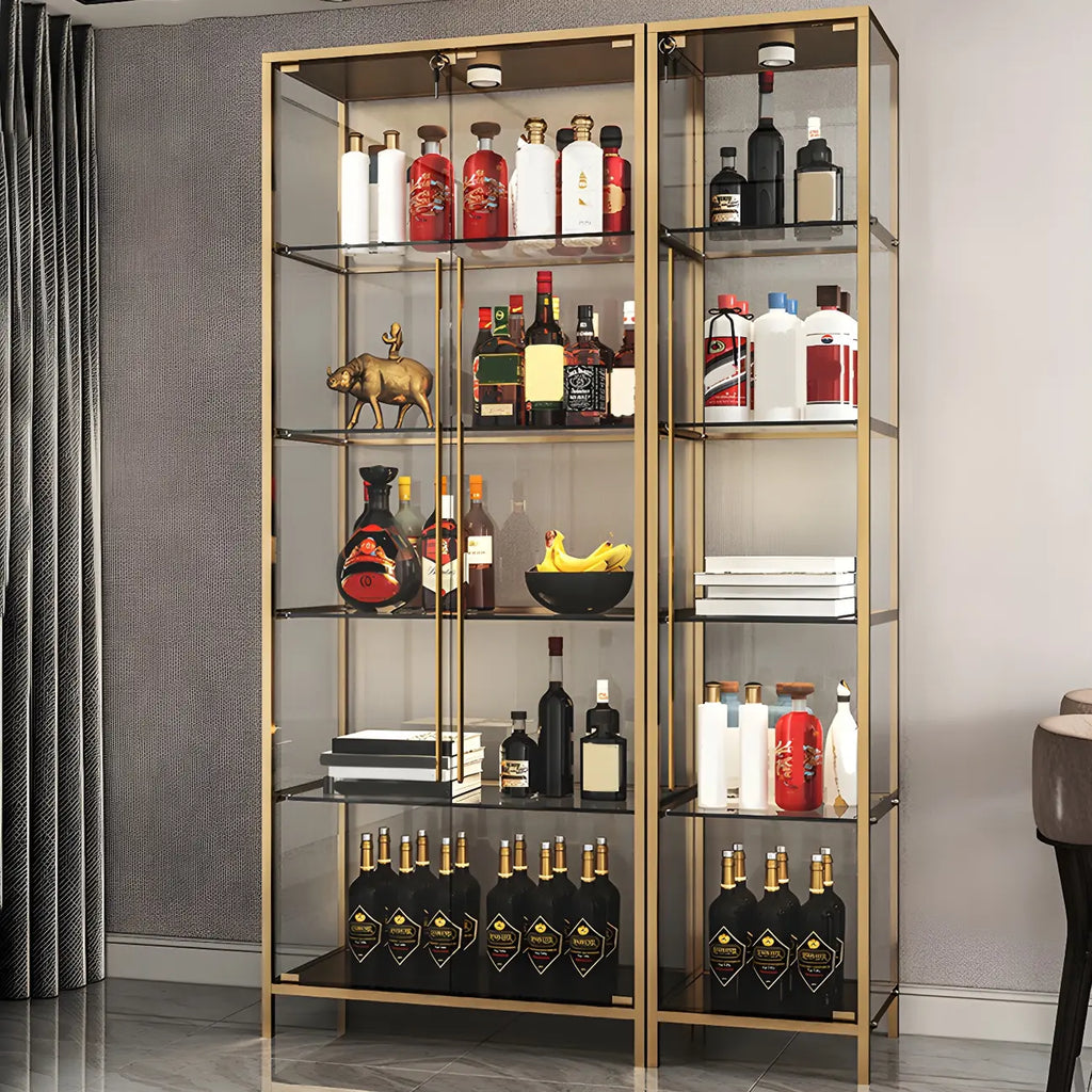 Vitrine standard moderne à étagère en verre doré