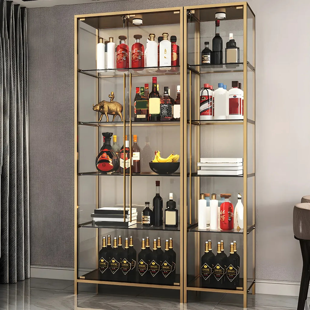 Vitrine standard moderne à étagère en verre doré
