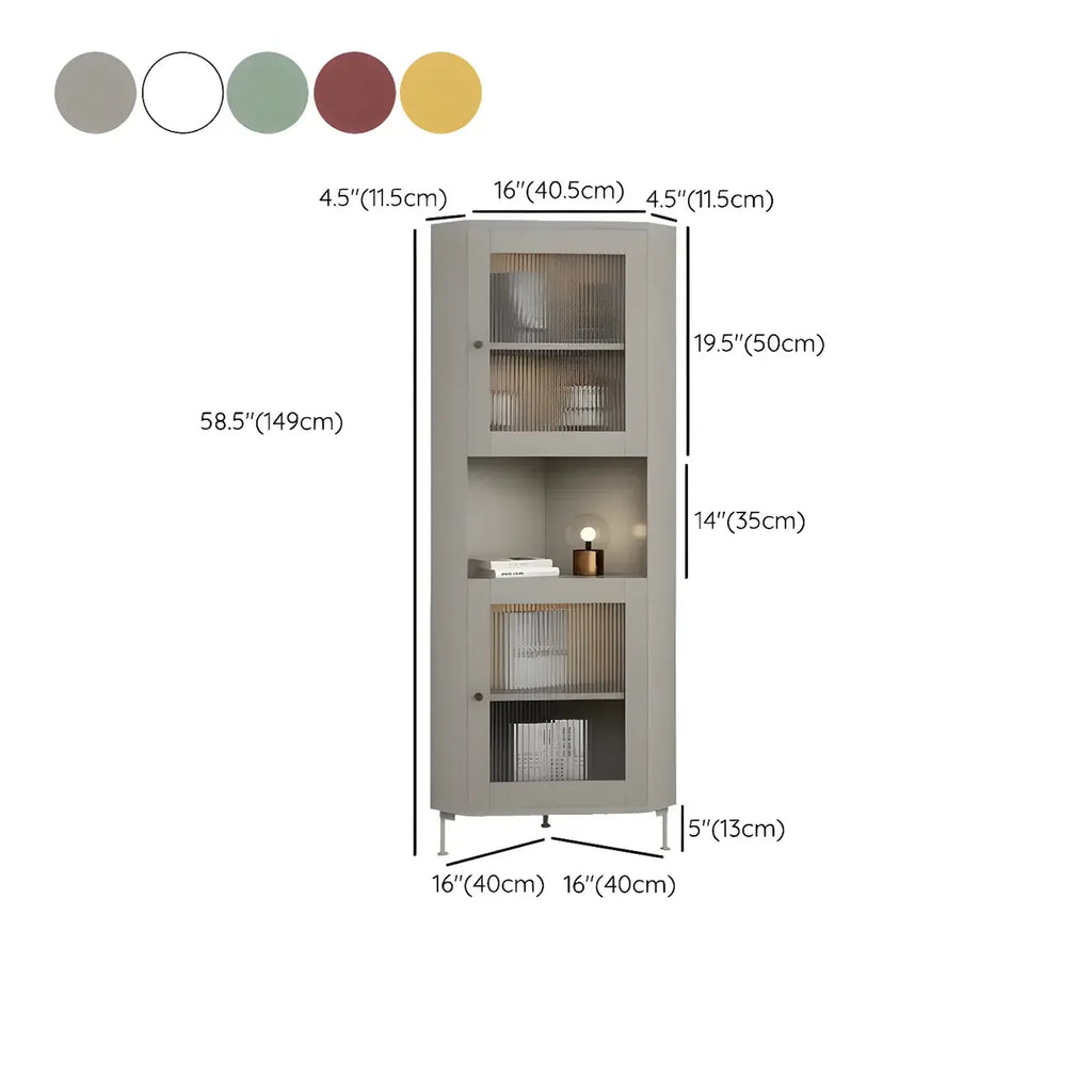 Vitrine d'angle à étagères réglables en bois vert
