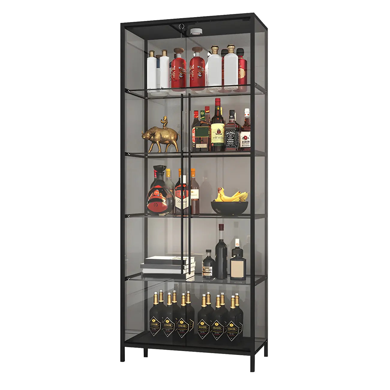 Vitrine standard moderne à étagère en verre doré