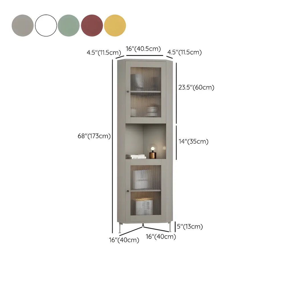 Vitrine d'angle à étagères réglables en bois vert