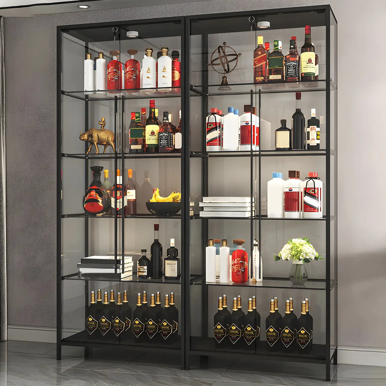 Vitrine standard moderne à étagère en verre doré