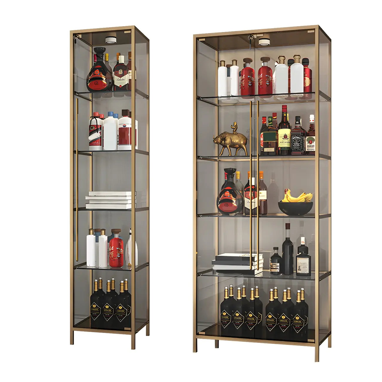 Vitrine standard moderne à étagère en verre doré