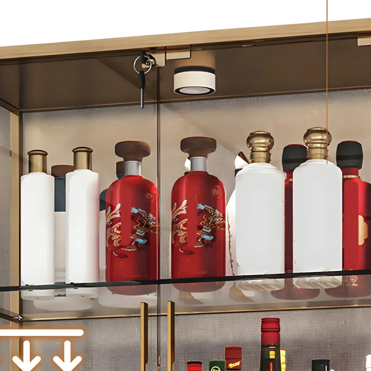 Vitrine standard moderne à étagère en verre doré