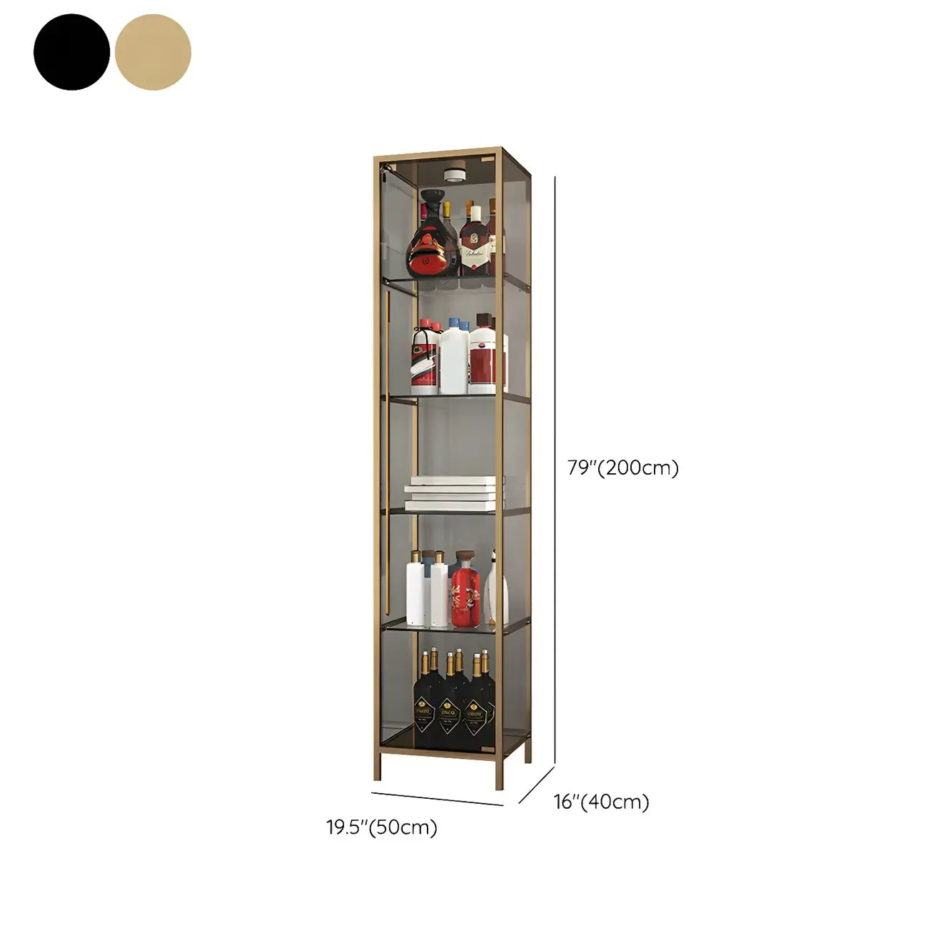 Vitrine standard moderne à étagère en verre doré
