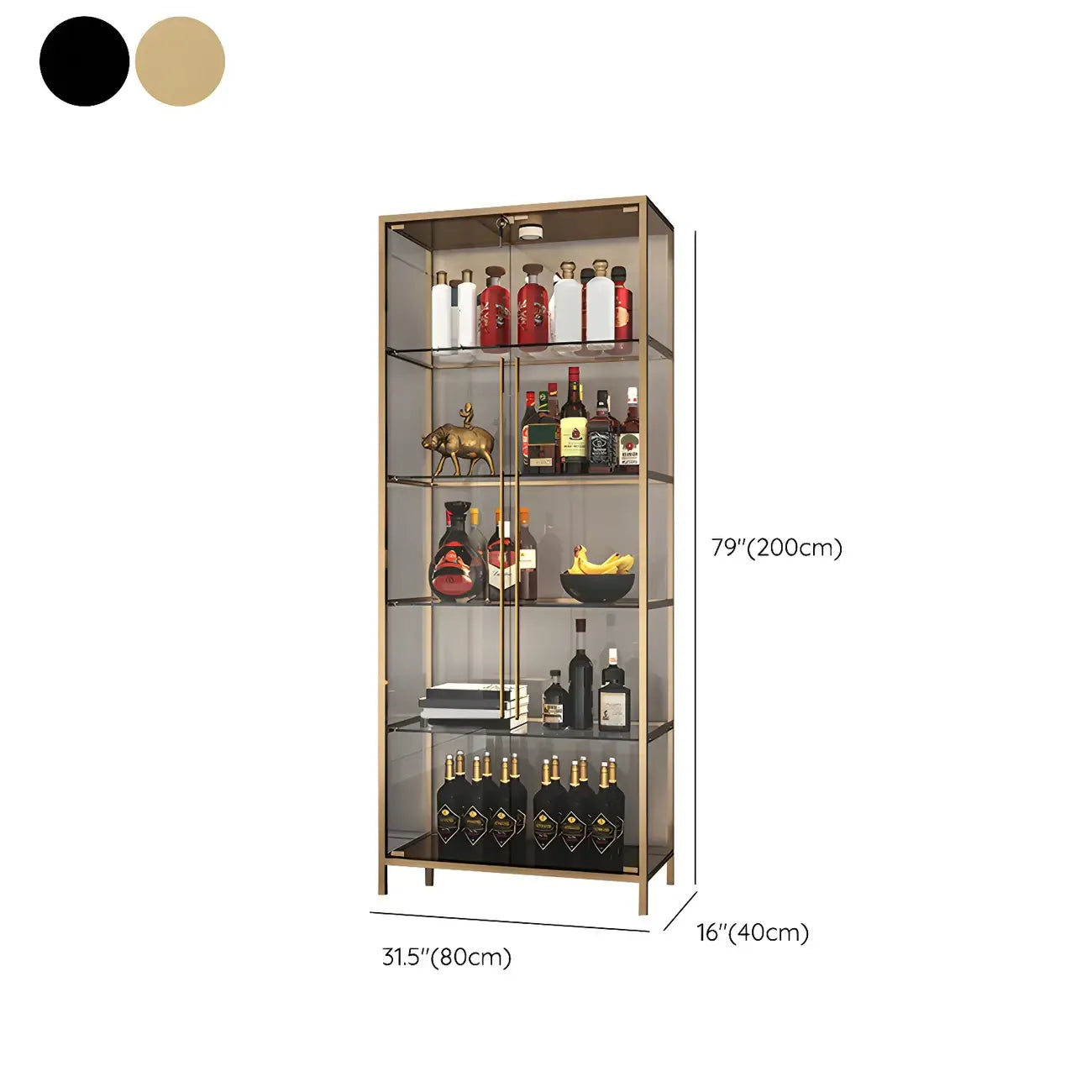 Vitrine standard moderne à étagère en verre doré