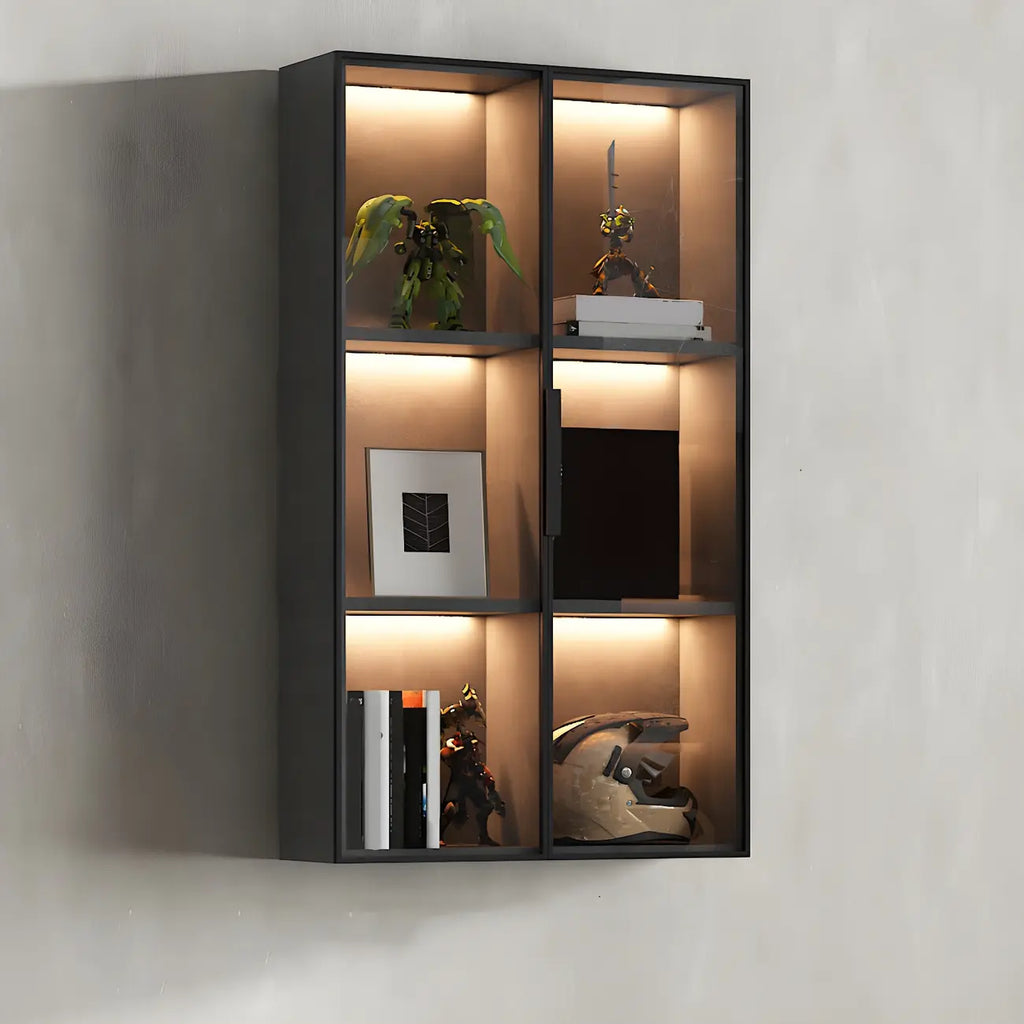 Vitrine murale en bois noir à plusieurs étagères