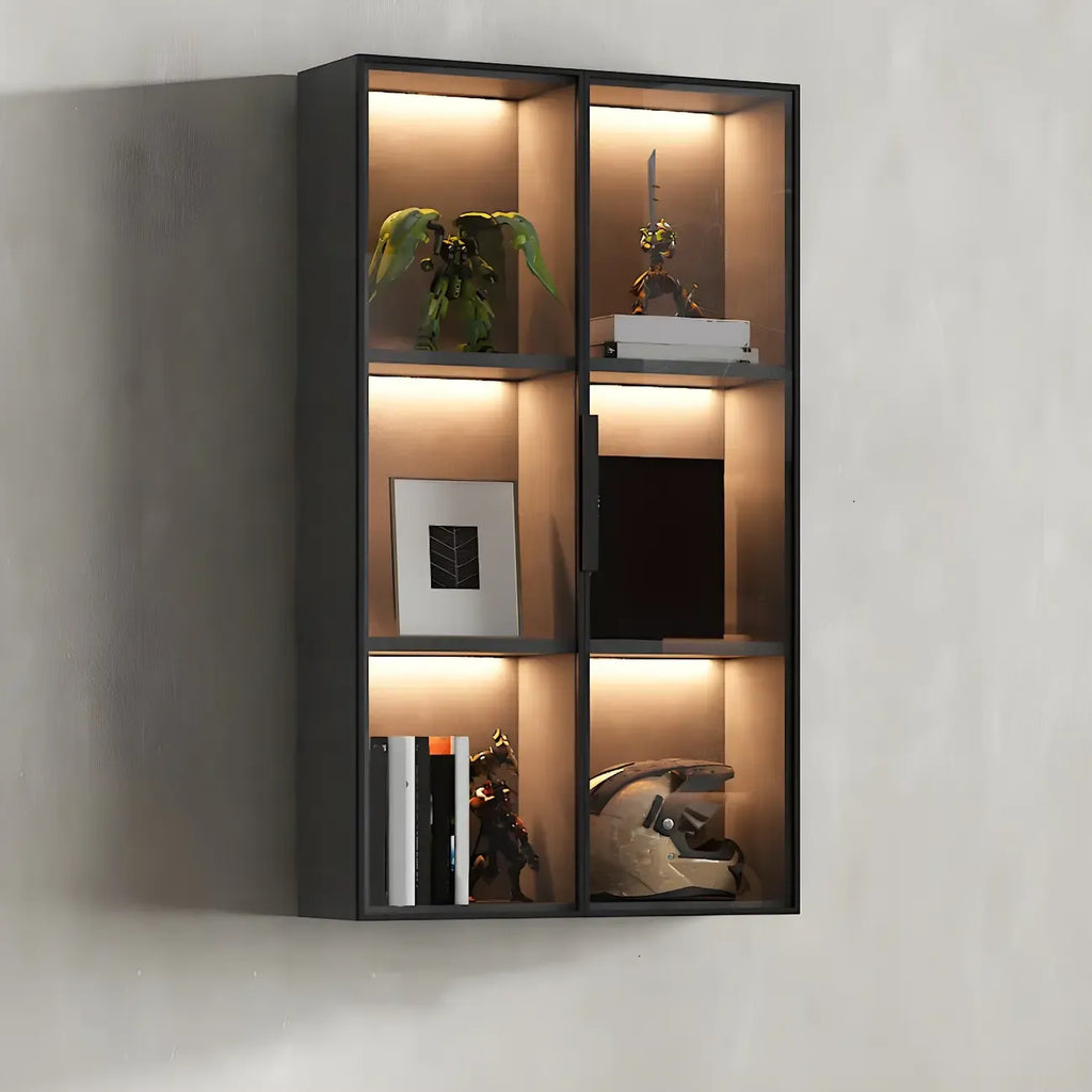 Vitrine murale en bois noir à plusieurs étagères
