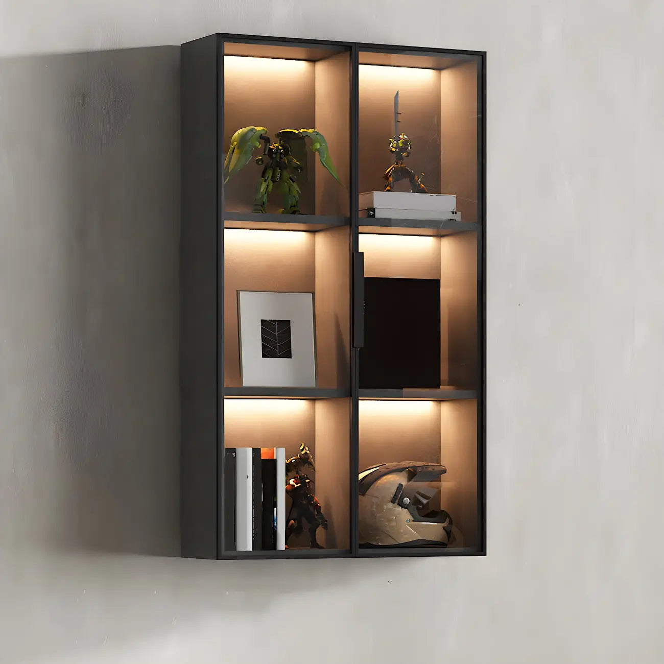Vitrine murale en bois noir à plusieurs étagères