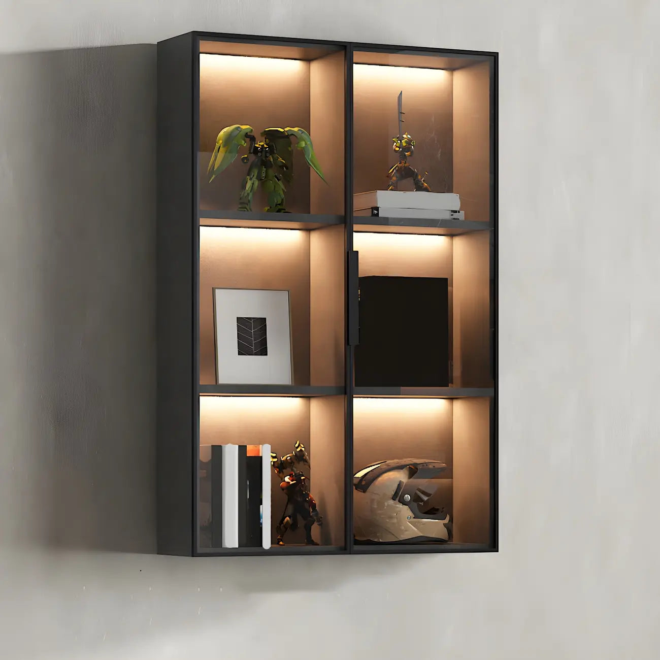 Vitrine murale en bois noir à plusieurs étagères