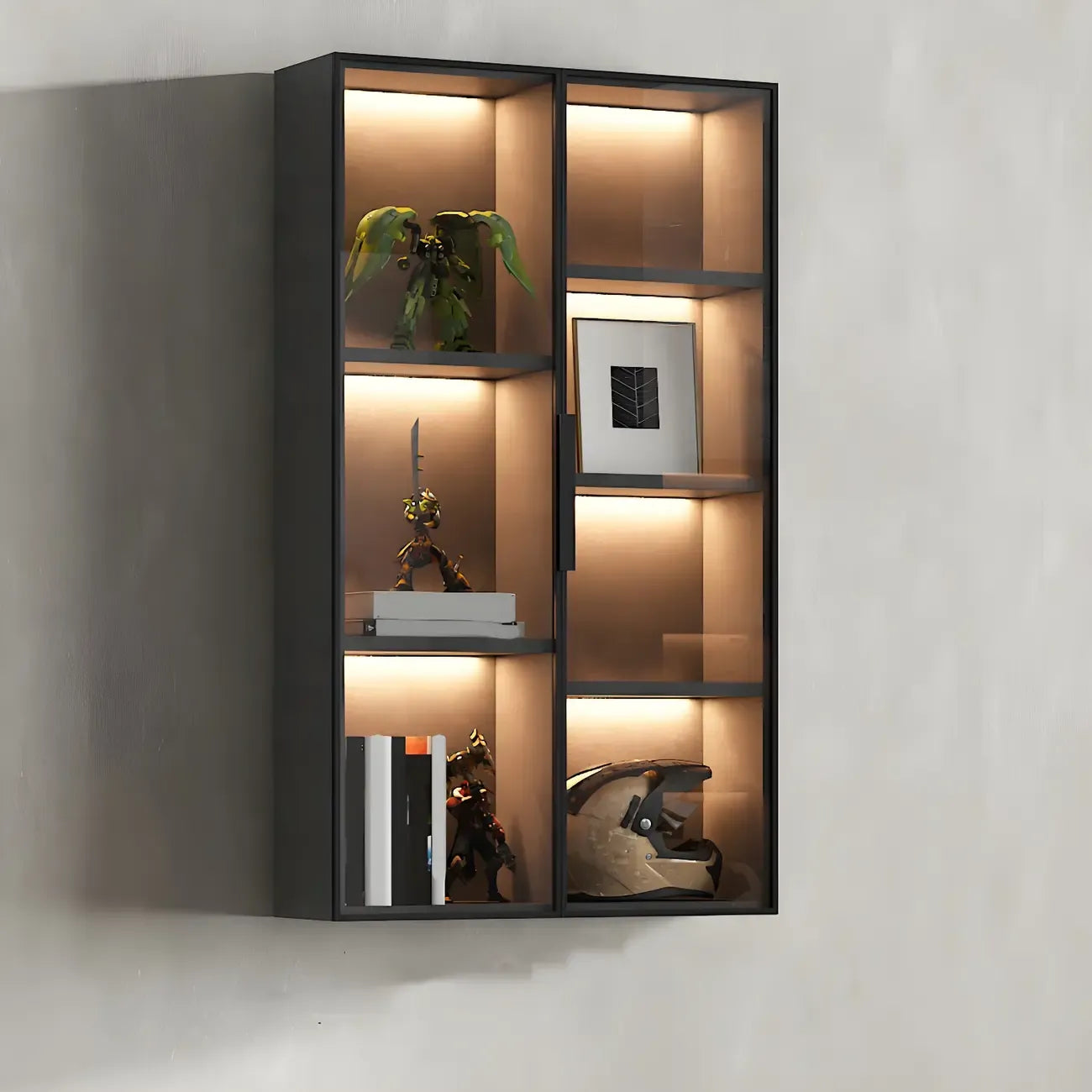 Vitrine murale en bois noir à plusieurs étagères