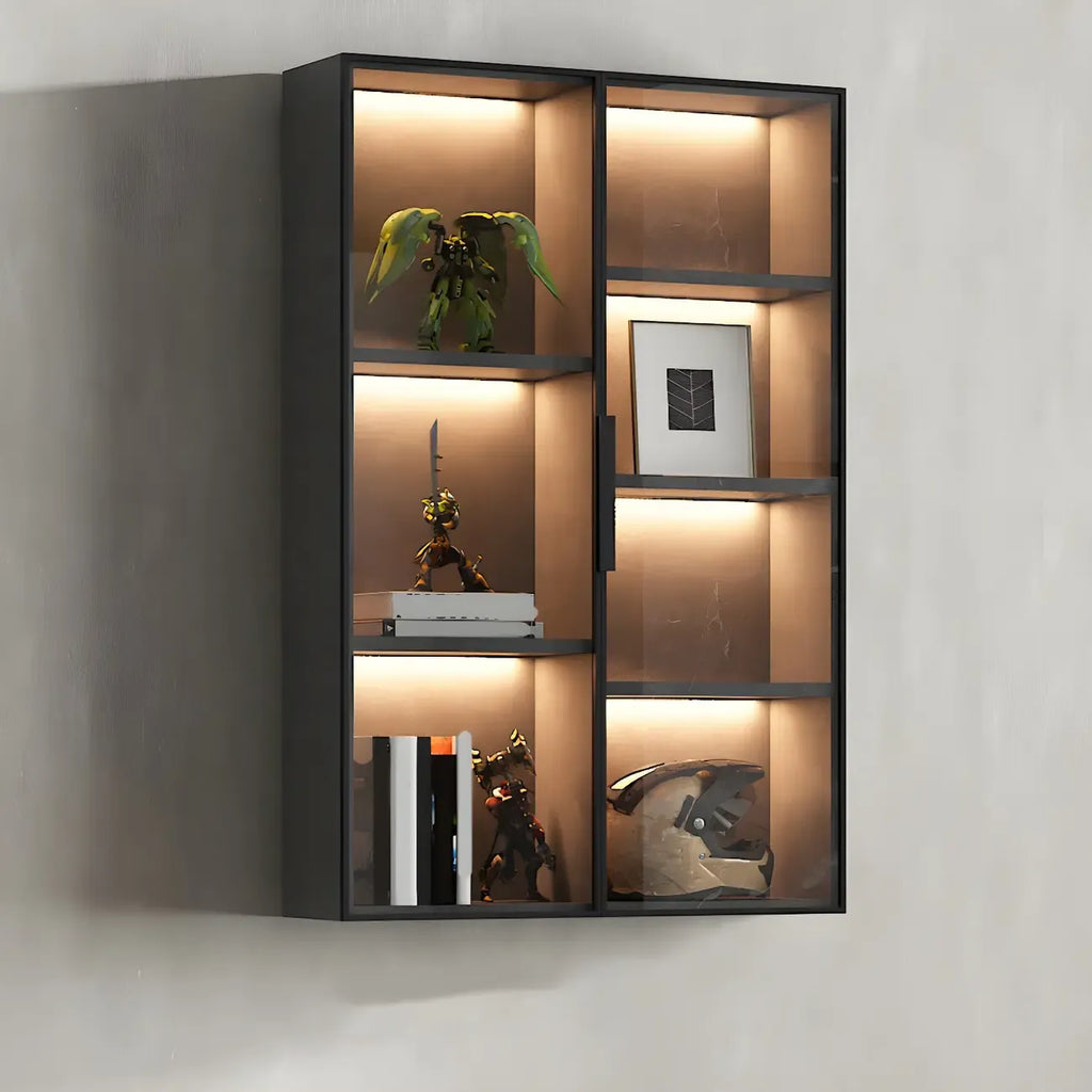 Vitrine murale en bois noir à plusieurs étagères