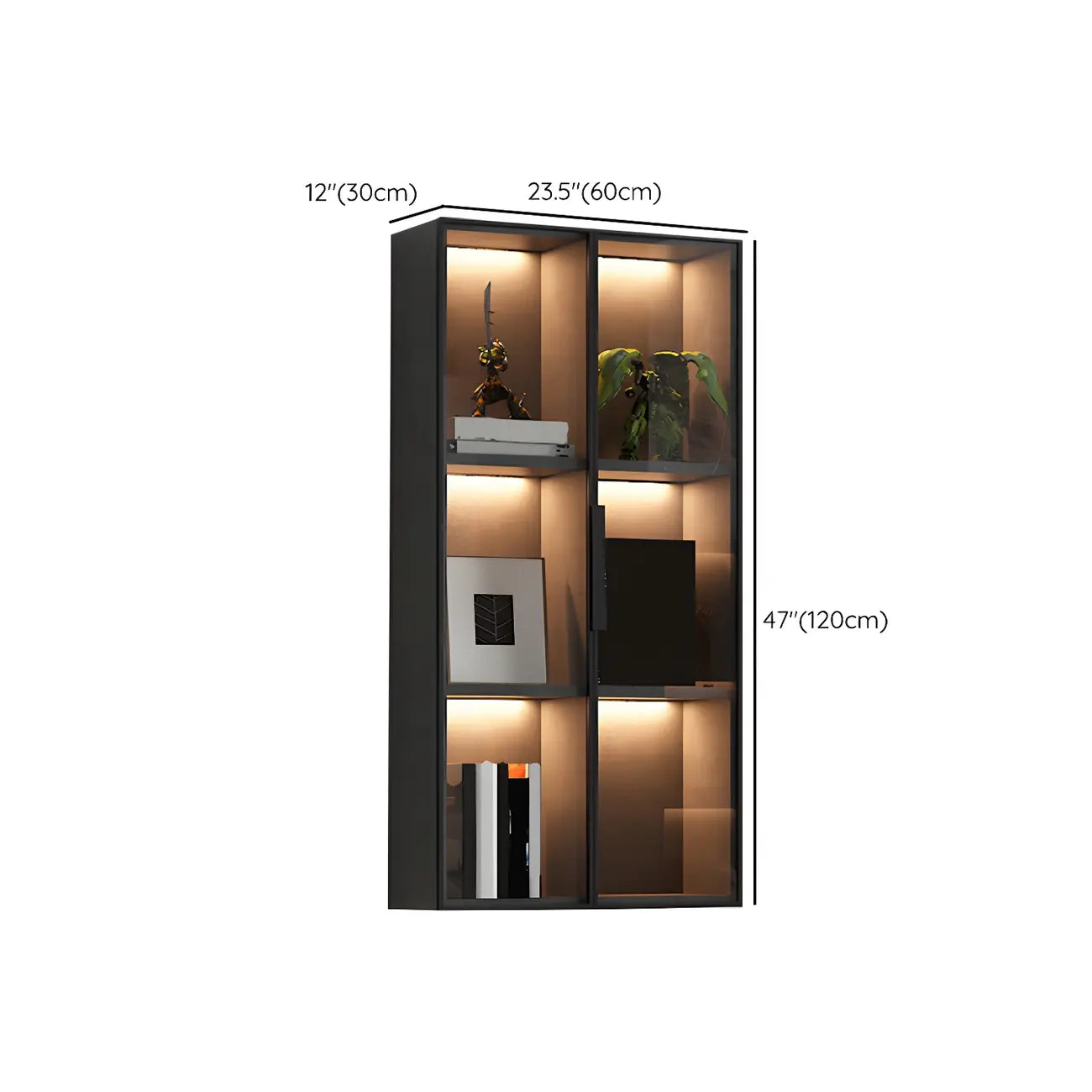 Vitrine murale en bois noir à plusieurs étagères