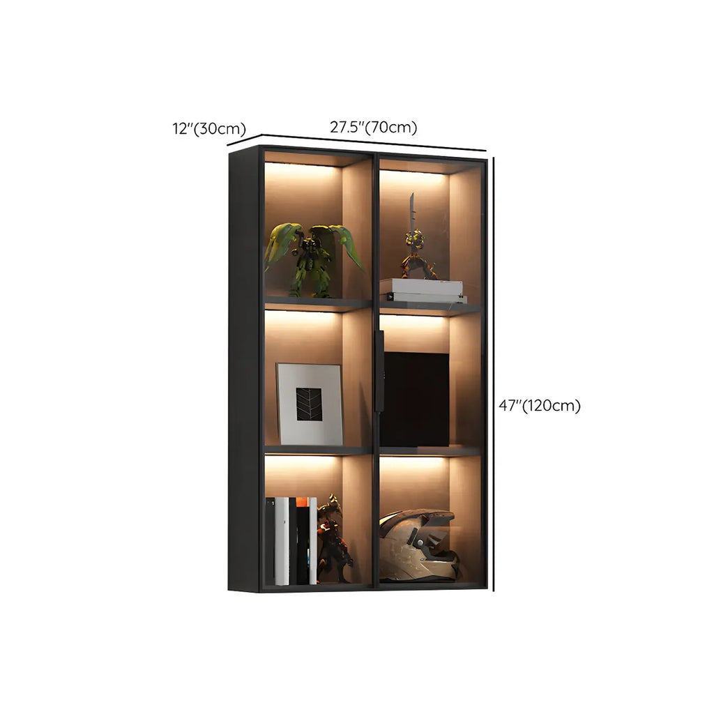 Vitrine murale en bois noir à plusieurs étagères