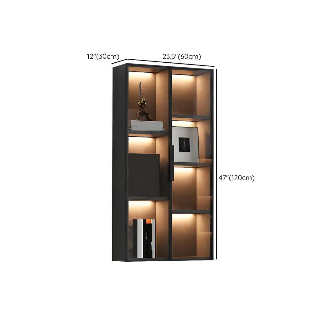 Vitrine murale en bois noir à plusieurs étagères