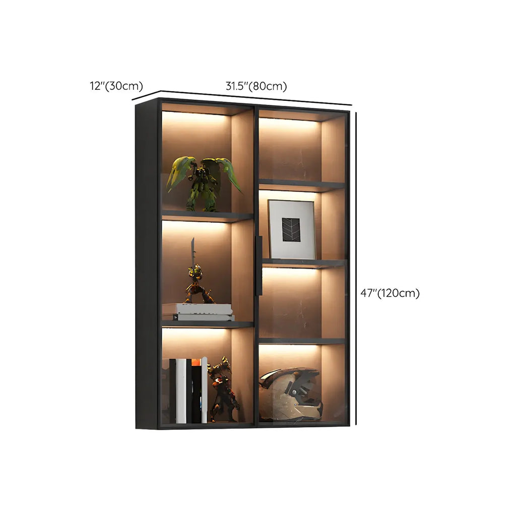 Vitrine murale en bois noir à plusieurs étagères