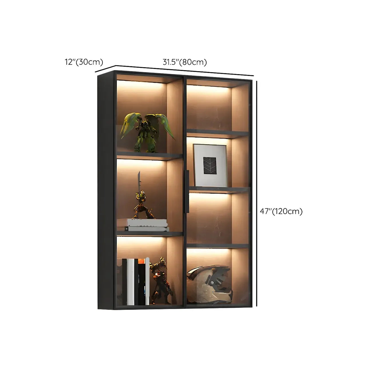 Vitrine murale en bois noir à plusieurs étagères