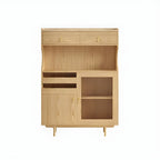 vaisselier de cuisine en bois brun avec porte vitrée et rangements