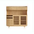 vaisselier de cuisine en bois brun avec porte vitrée et rangements