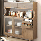 vaisselier de cuisine en bois brun avec porte vitrée et rangements