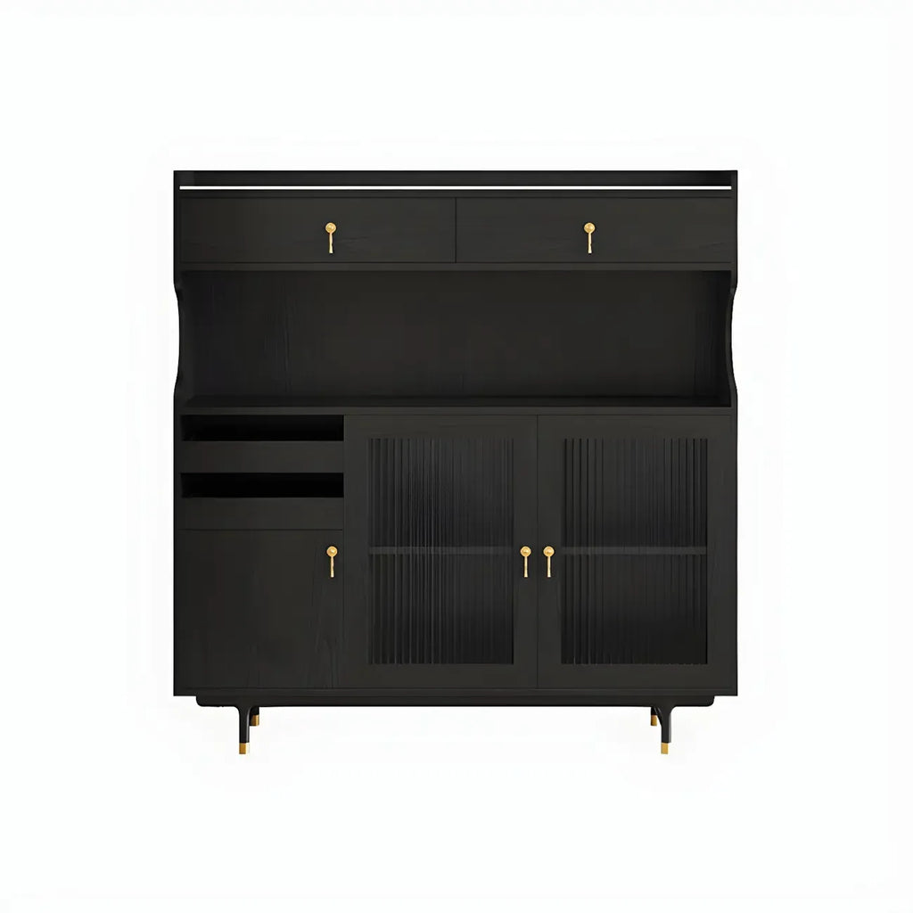 vaisselier de cuisine en bois brun avec porte vitrée et rangements