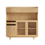 vaisselier de cuisine en bois brun avec porte vitrée et rangements