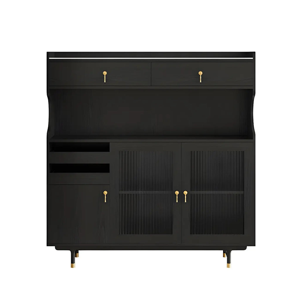 vaisselier de cuisine en bois brun avec porte vitrée et rangements
