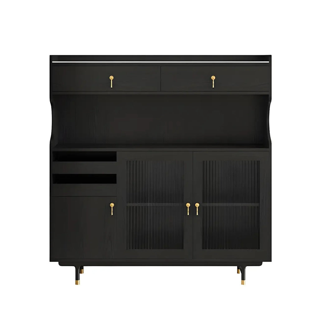 vaisselier de cuisine en bois brun avec porte vitrée et rangements