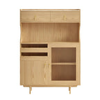 vaisselier de cuisine en bois brun avec porte vitrée et rangements
