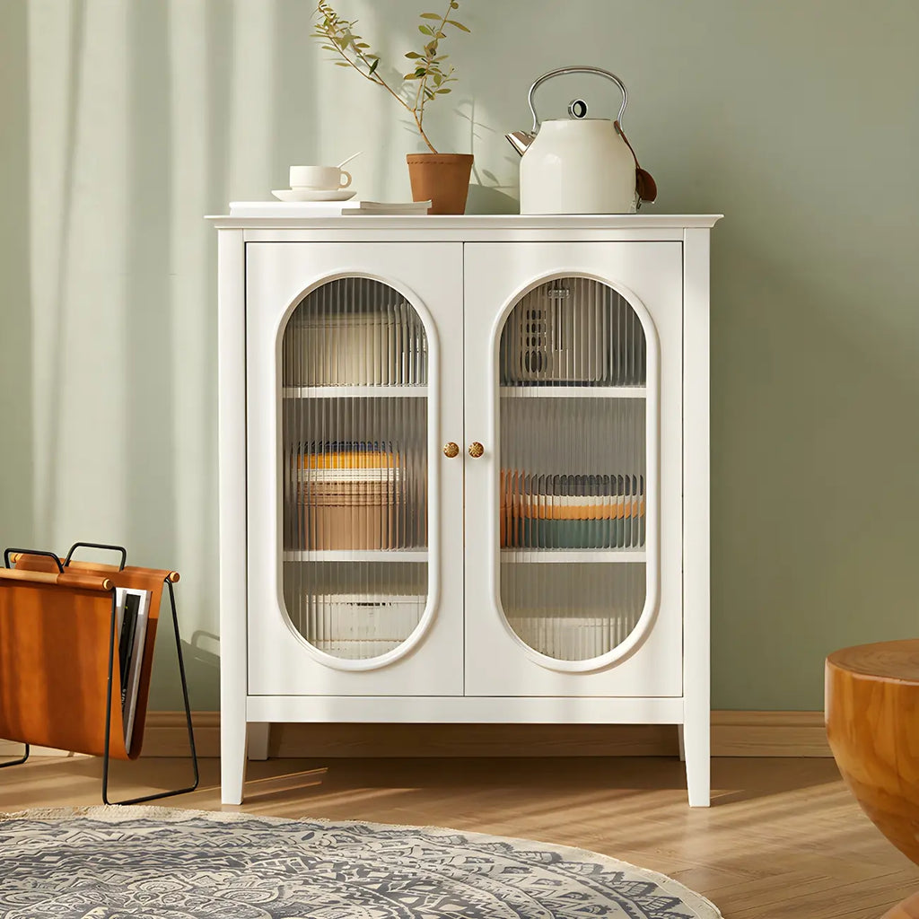 vaisselier moderne en chêne blanc avec portes vitrées
