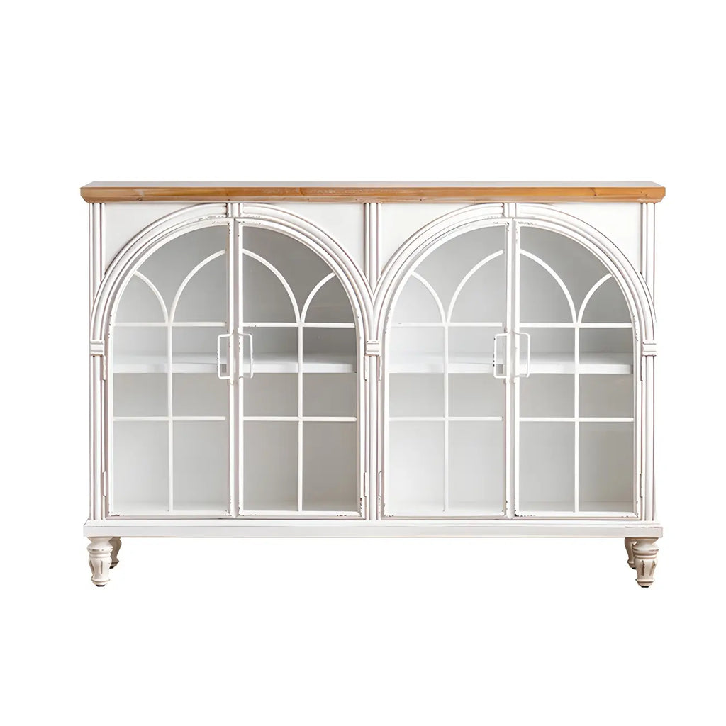 Vitrine classique en bois avec portes blanches cintrées pour la maison