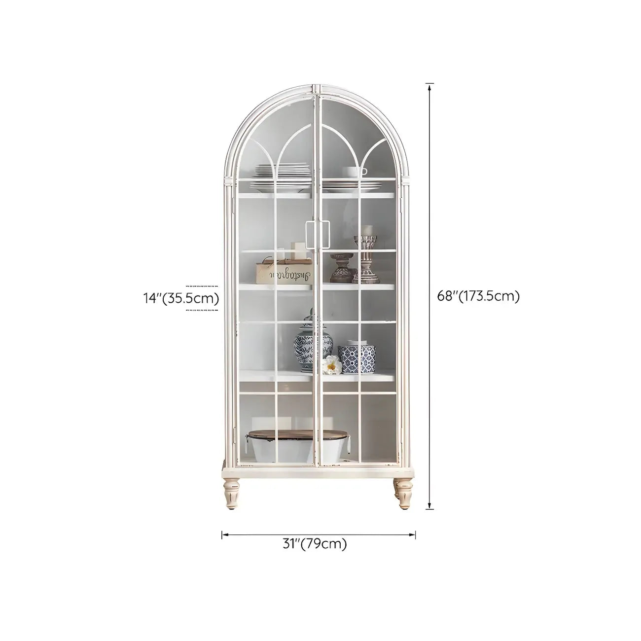 Vitrine classique en bois avec portes blanches cintrées pour la maison