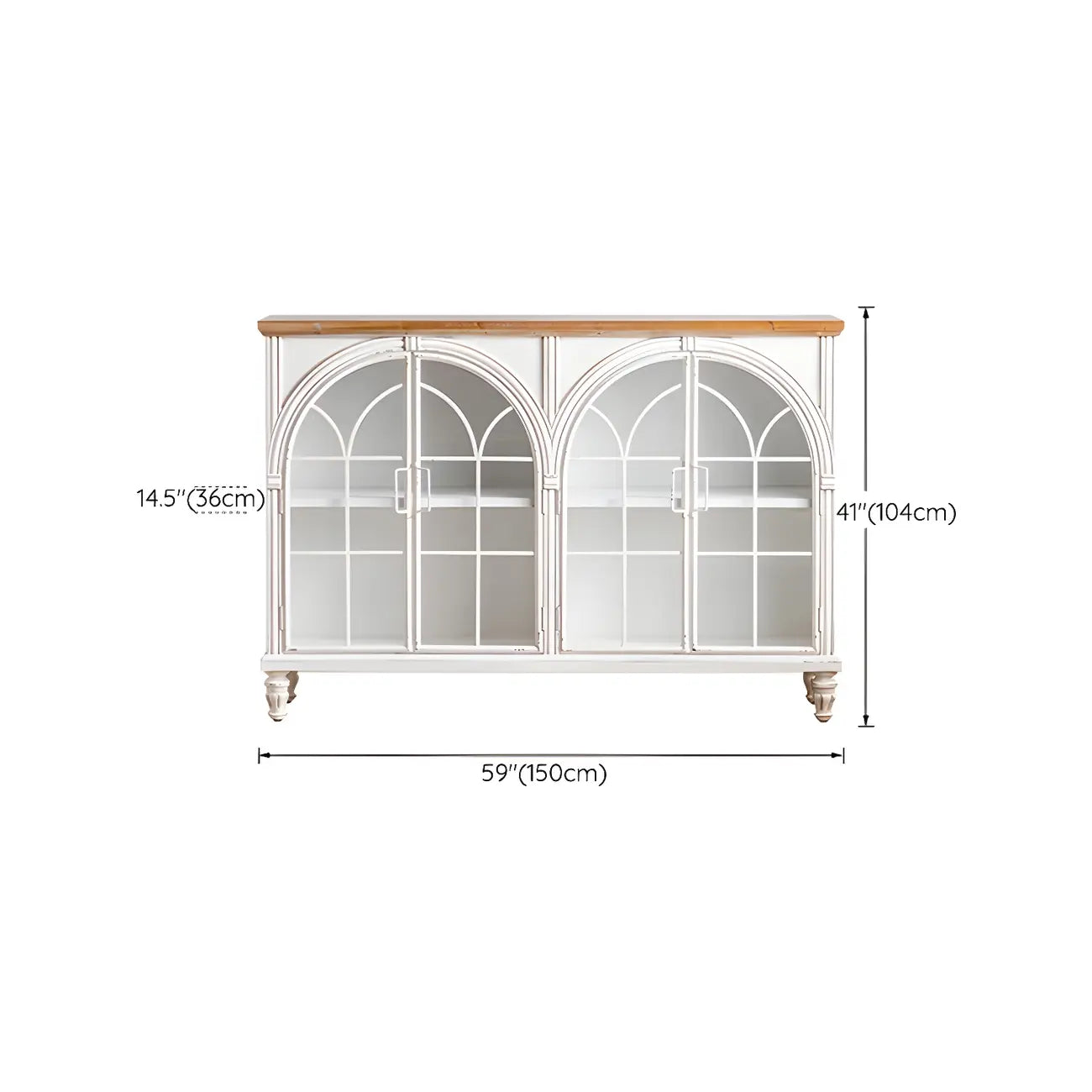 Vitrine classique en bois avec portes blanches cintrées pour la maison