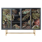 Vitrine en bois gris avec portes vitrées et pieds dorés