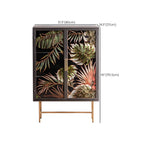 Vitrine en bois gris avec portes vitrées et pieds dorés