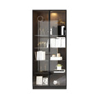 Grande vitrine en bois avec portes en verre noir et tiroirs