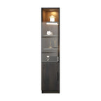 Grande vitrine en bois avec portes en verre noir et tiroirs