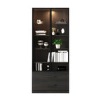 Grande vitrine en bois avec portes en verre noir et tiroirs