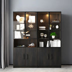 Grande vitrine en bois avec portes en verre noir et tiroirs