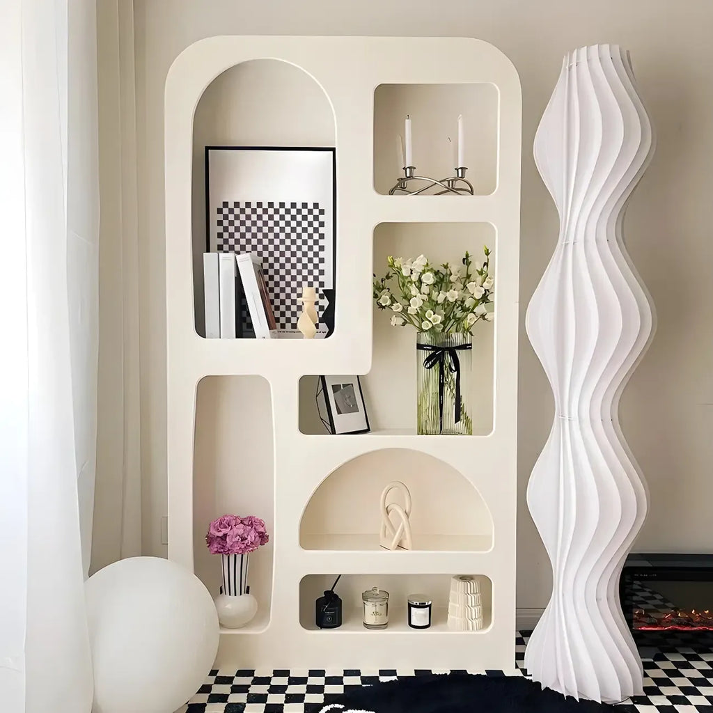 Vitrine de rangement ouverte contemporaine en bois blanc