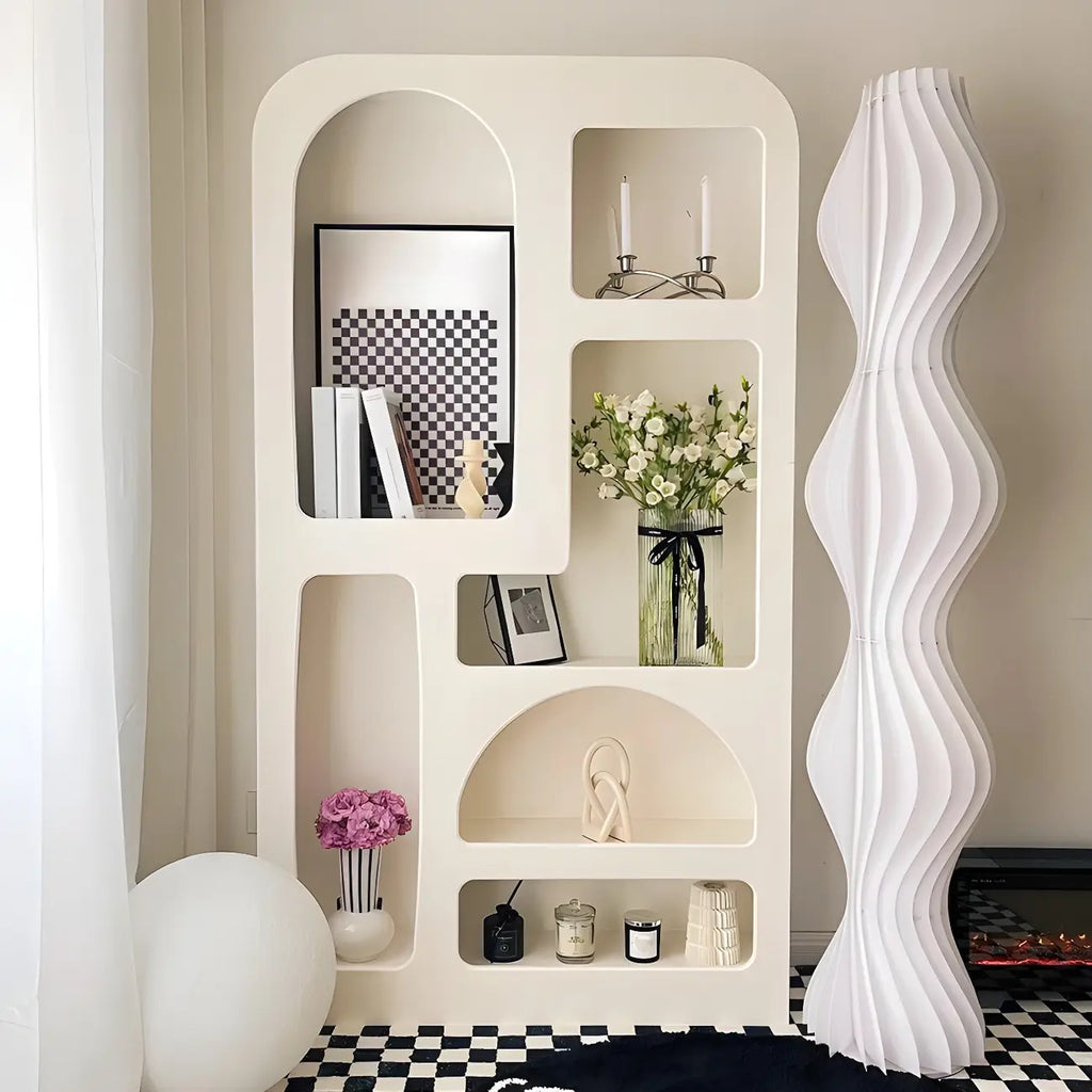 Vitrine de rangement ouverte contemporaine en bois blanc