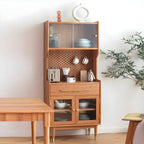 Buffet de salle à manger en pin brun avec portes vitrées et tiroirs