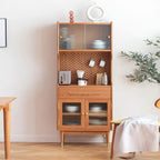 Buffet de salle à manger en pin brun avec portes vitrées et tiroirs