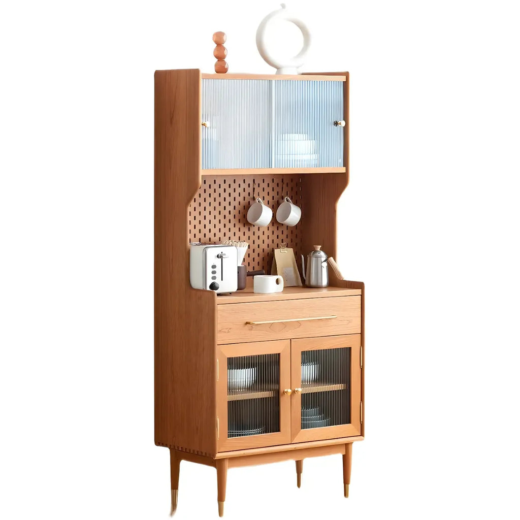 Buffet de salle à manger en pin brun avec portes vitrées et tiroirs