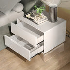Table de chevet moderne en bois blanc avec pieds en acrylique et tiroirs