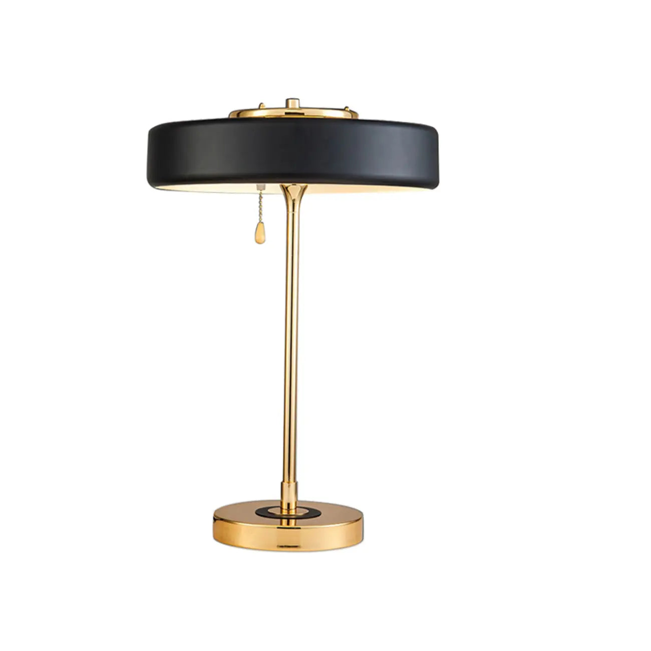 Lampe de chevet géométrique dorée avec interrupteur à tirette