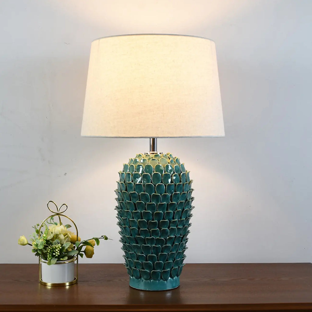 Lampe de table moderne en céramique verte à brancher pour salon