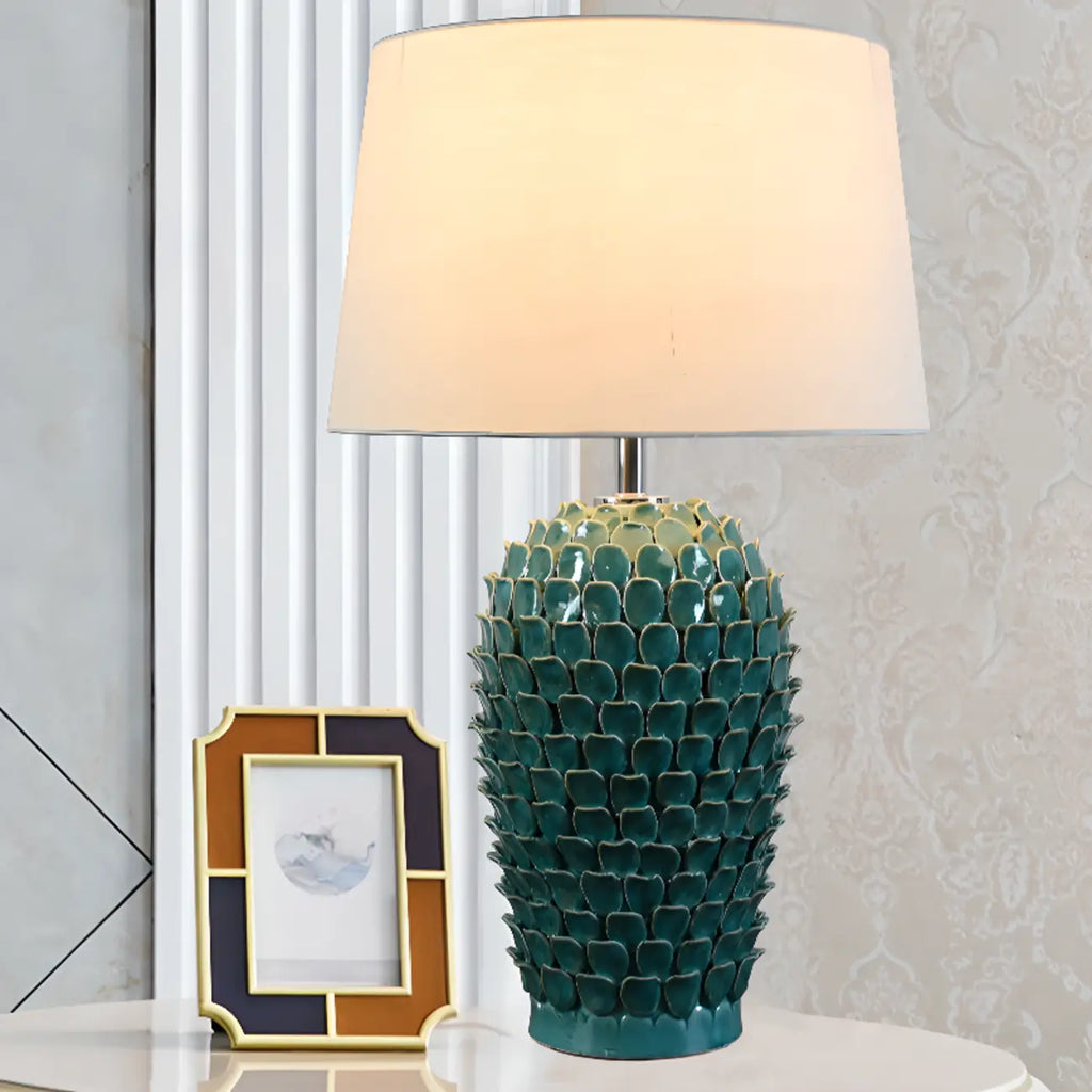 Lampe de table moderne en céramique verte à brancher pour salon