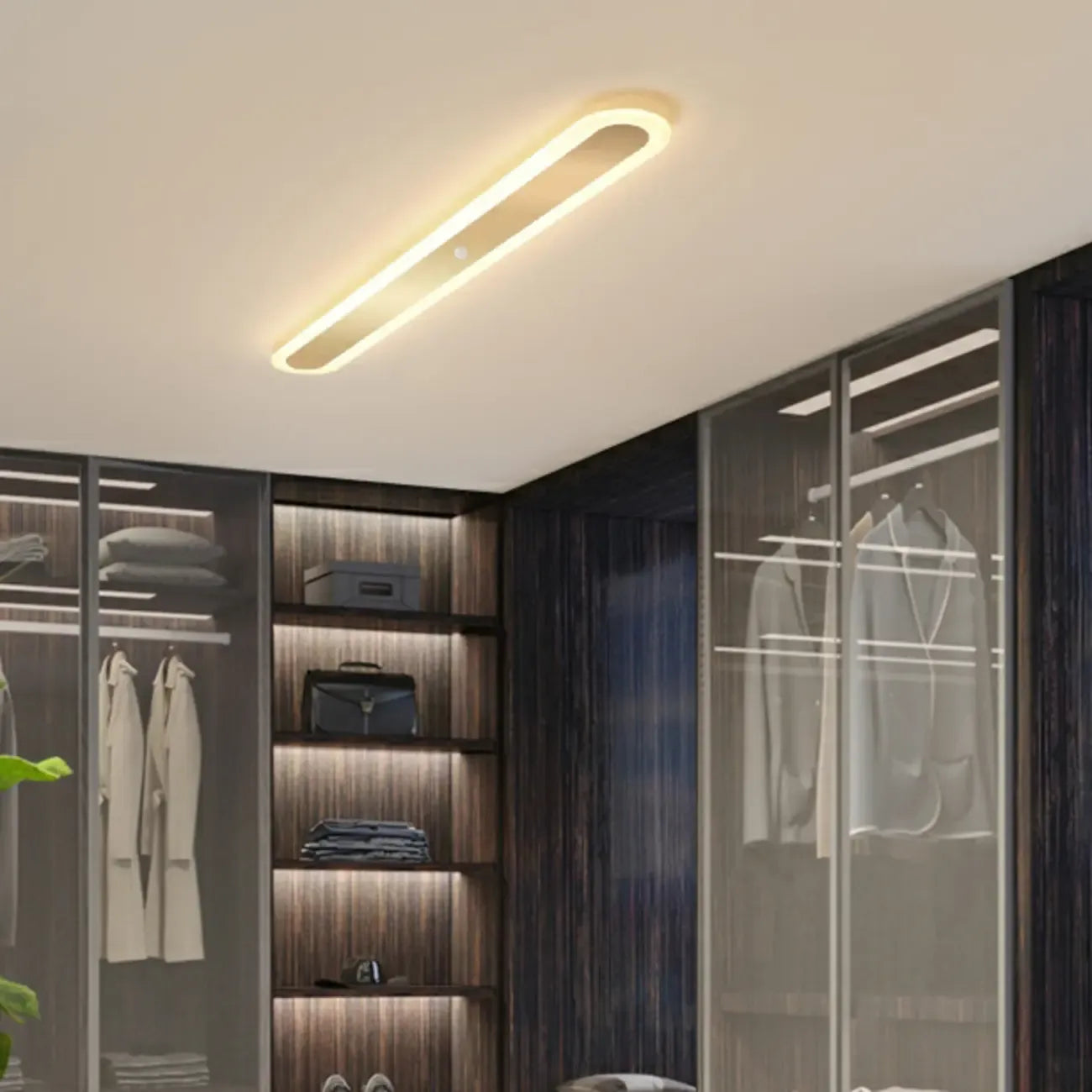 Plafonnier LED géométrique doré encastré pour salon