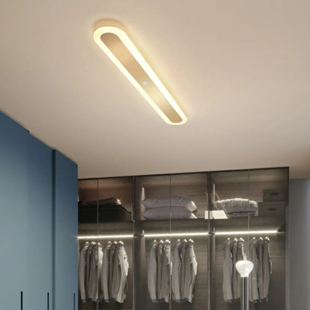 Plafonnier LED géométrique doré encastré pour salon